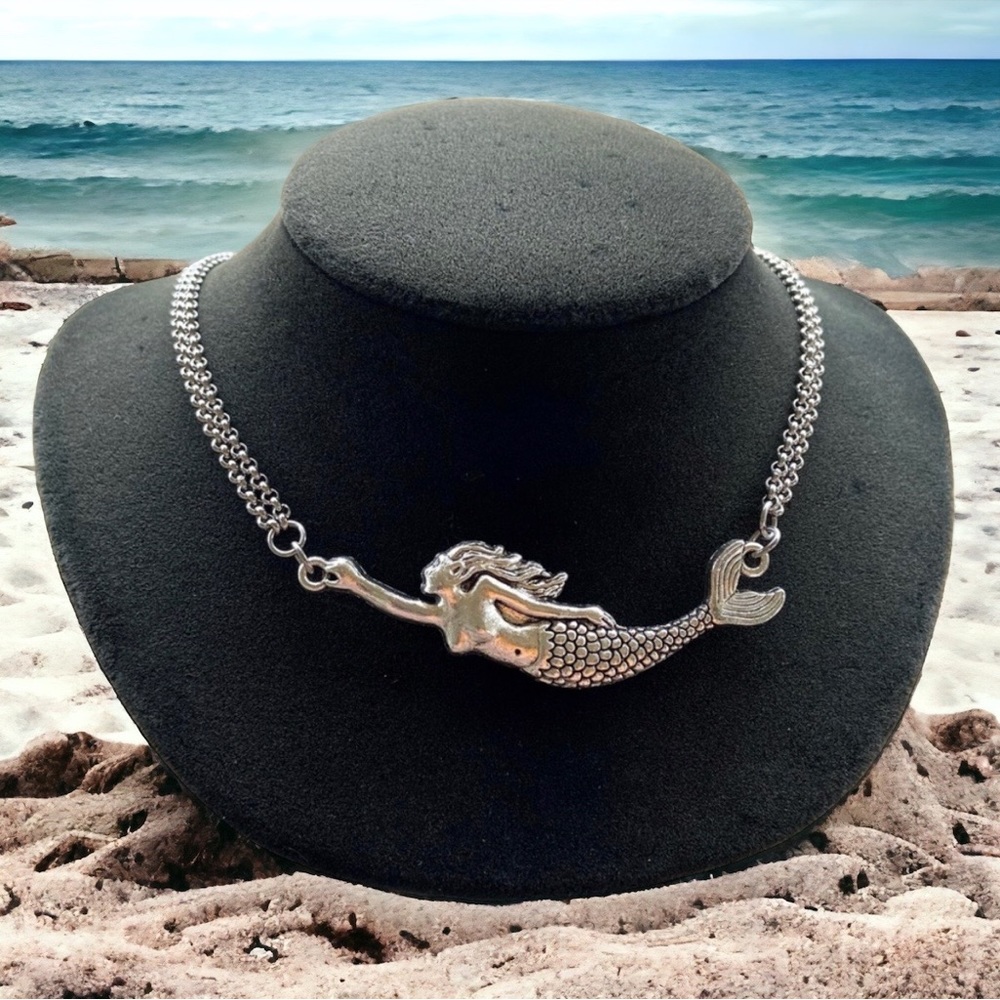 Stainless steel Double chain mermaid charm choker necklace - Picture 1 of 10